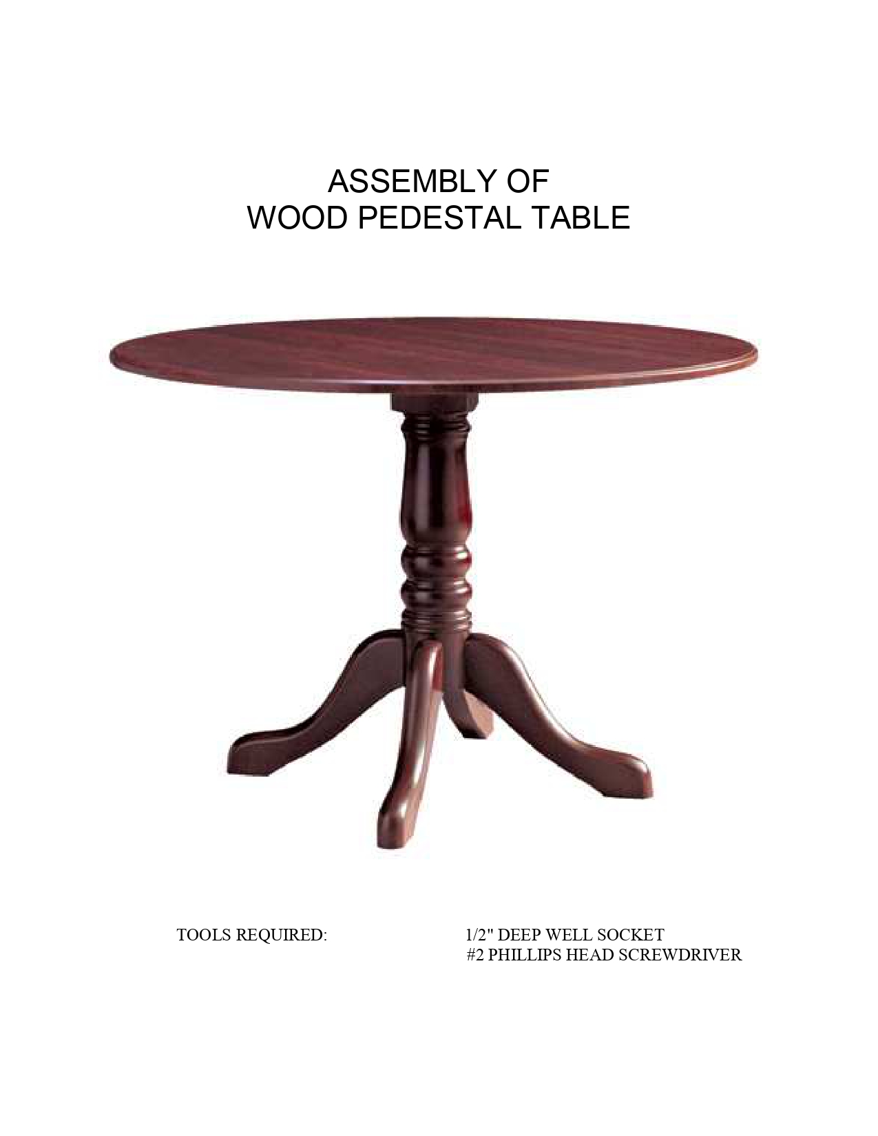 WOOD PEDESTAL TABLE ASSEMBLY INSTRUCTIONS