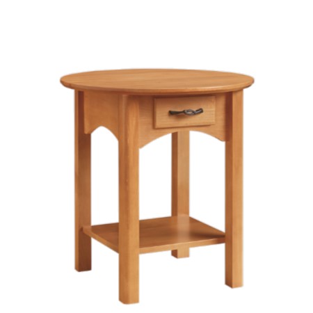Mill Creek: Round End Table with Drawer and Shelf